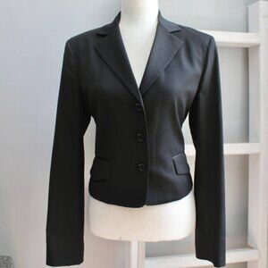 BCBG MAXAZRIA Black Wool Blend Cropped Women's 3 Button Blazer Size Medium